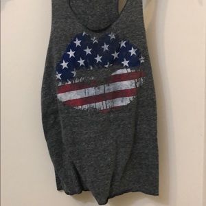 Gray tank top with American flag printed lips